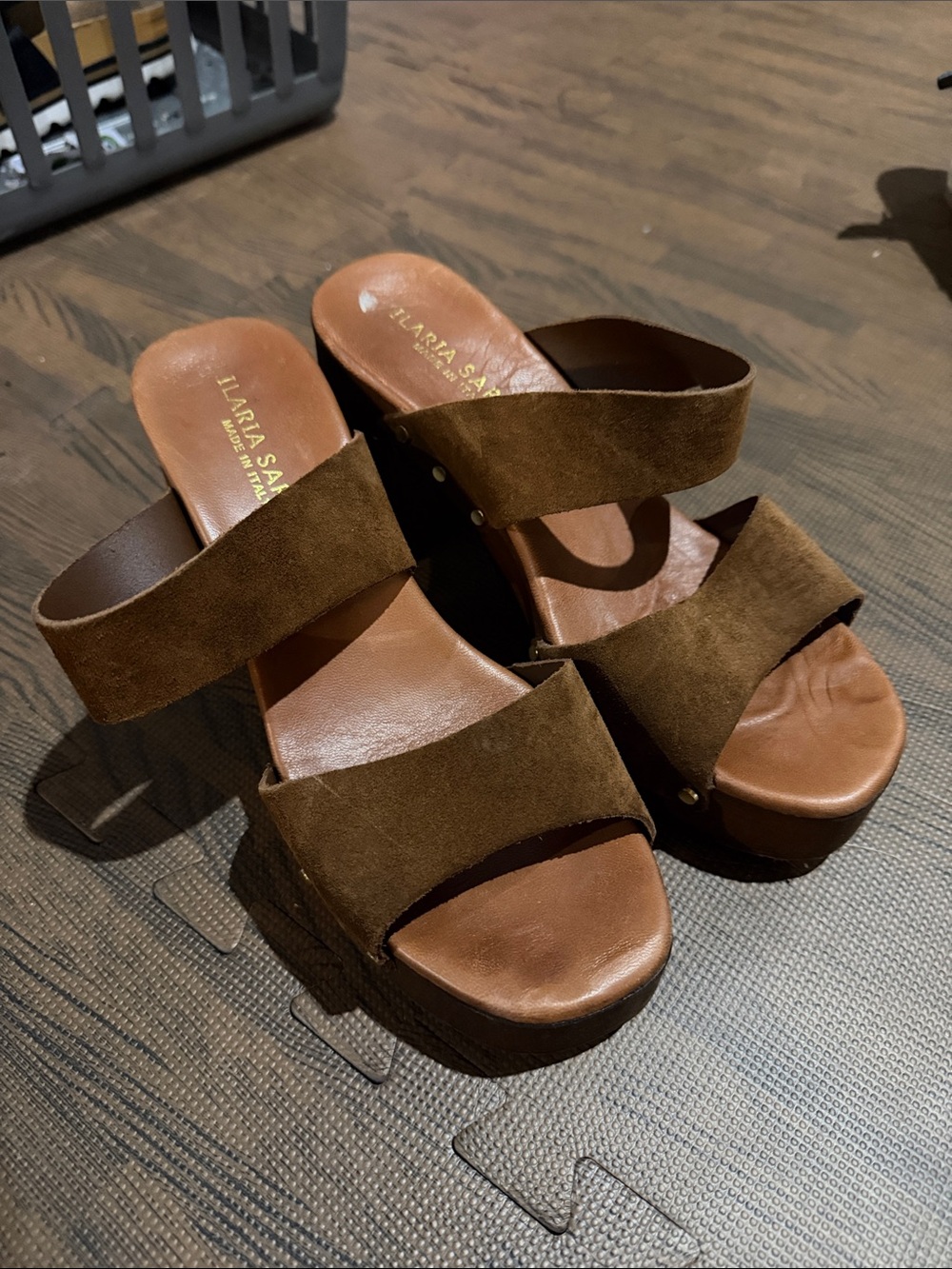 Brown Suede Platform Slide Sandals